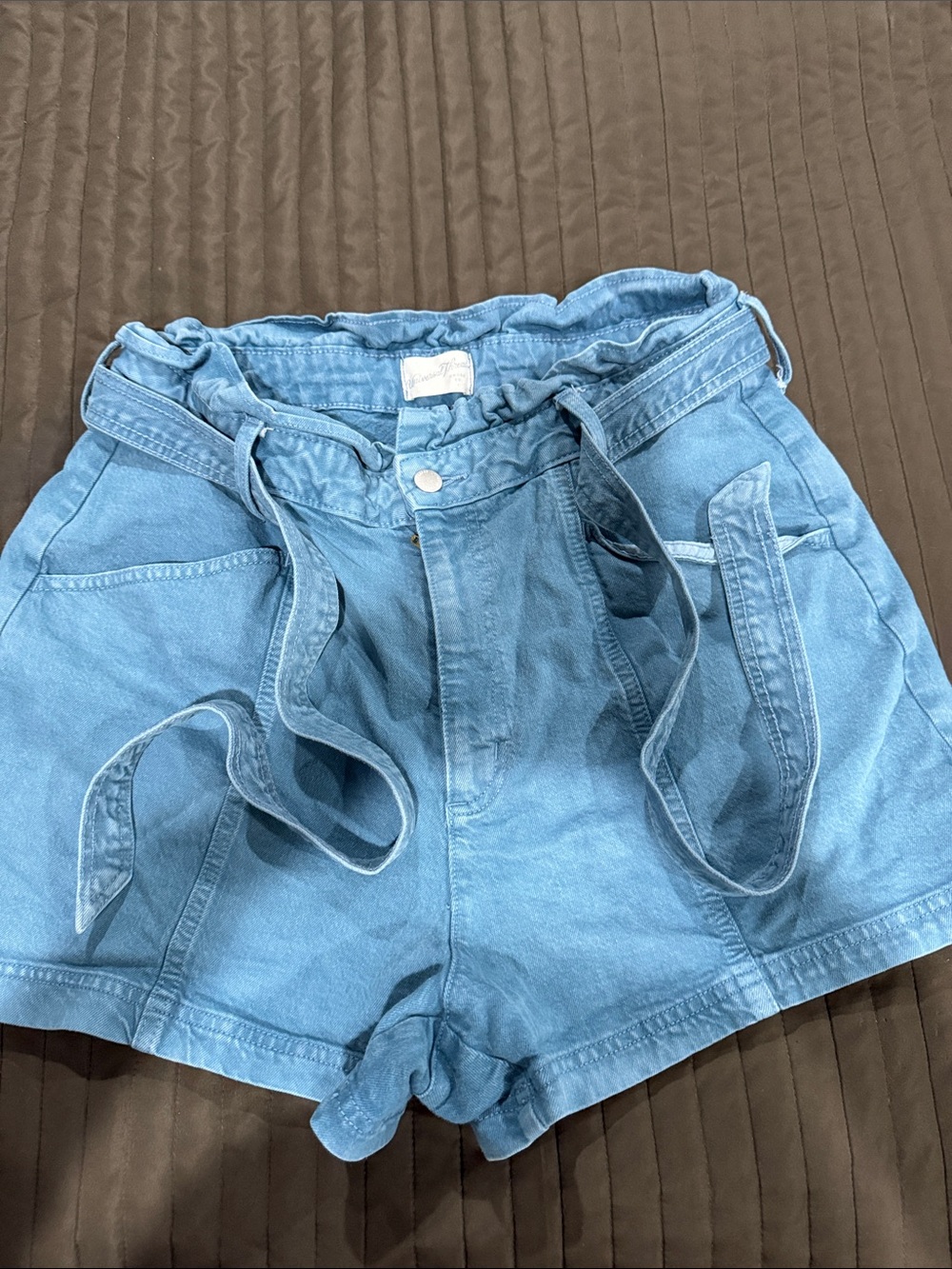 Universal Thread High-Waist Paperbag Denim Shorts in Light Blue - 14